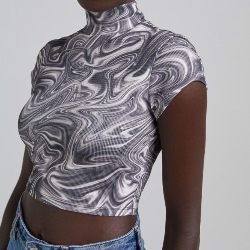 Bershka Retro Marble Print Crop Top
